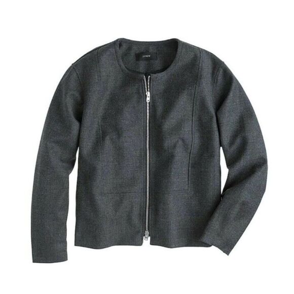 J Crew Full Zip Wool Jacket Size 00 Bib Coat Gray Old Money XXS Preppy Academia - Picture 8 of 12